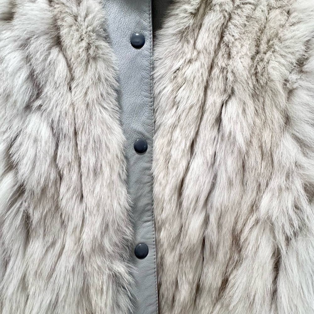 Vintage Saga Fox Fur Jacket | Silver Fox Leather Bomber Luxury Statement Coat - Picture 5 of 7
